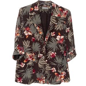 Kate Hill Tropical Print Silk Blazer